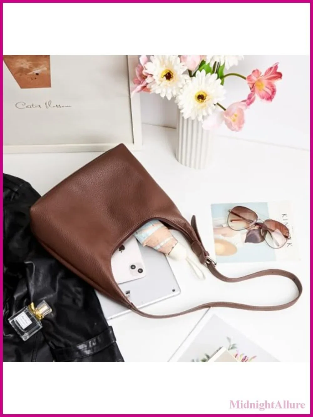 Vegan Leather Hobo Tote Bag Crossbody Adjustable Strap Multi Pockets